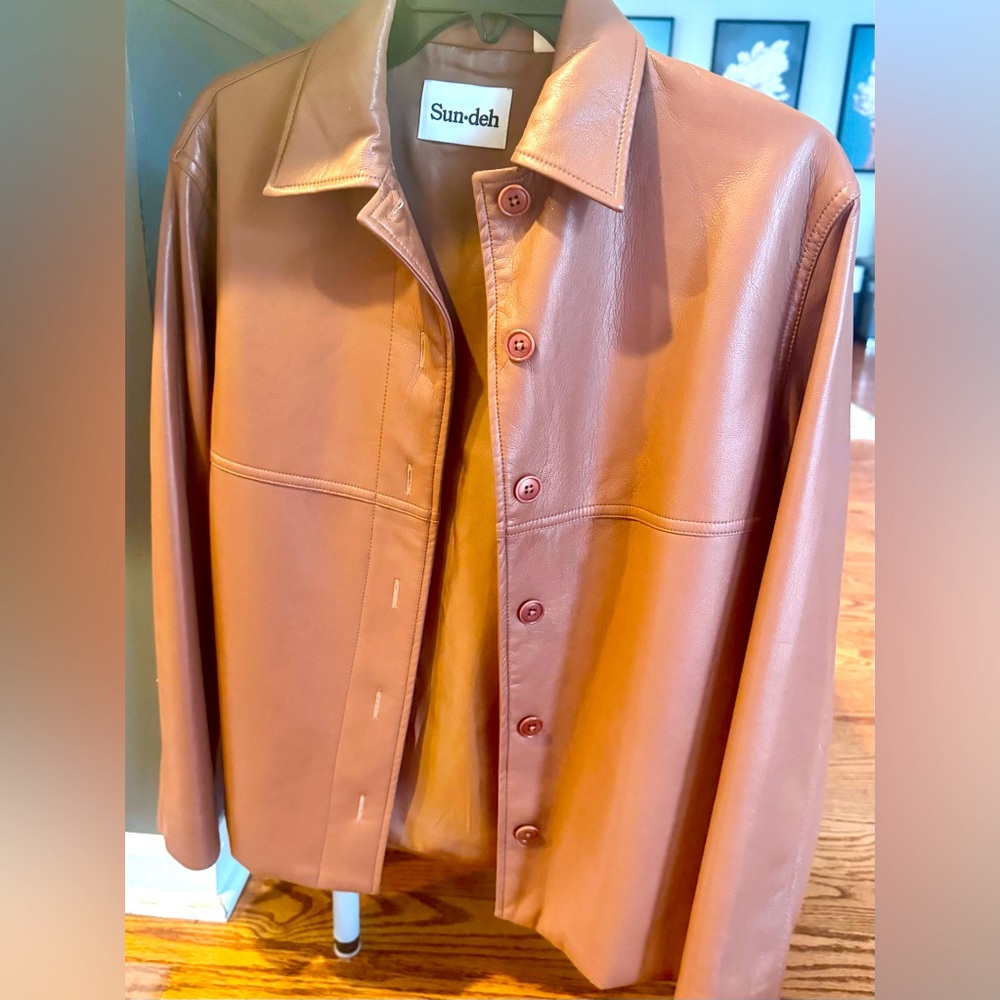 Sunday best faux leather jacket, size 6-8, light brown